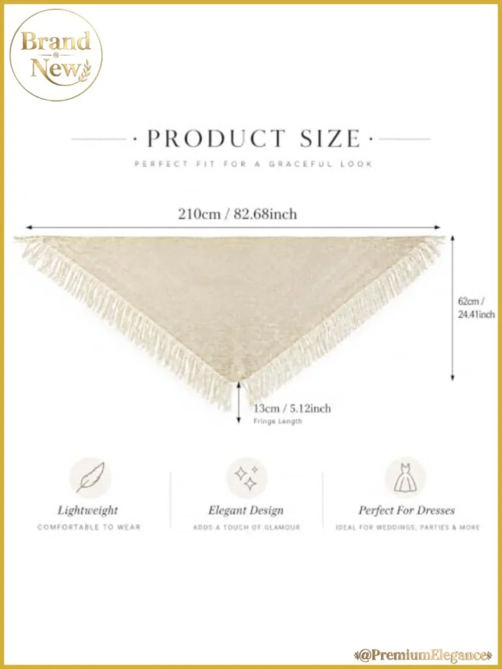 Metallic Shimmer Triangular Tassel Shawl Wrap for Evening Dresses